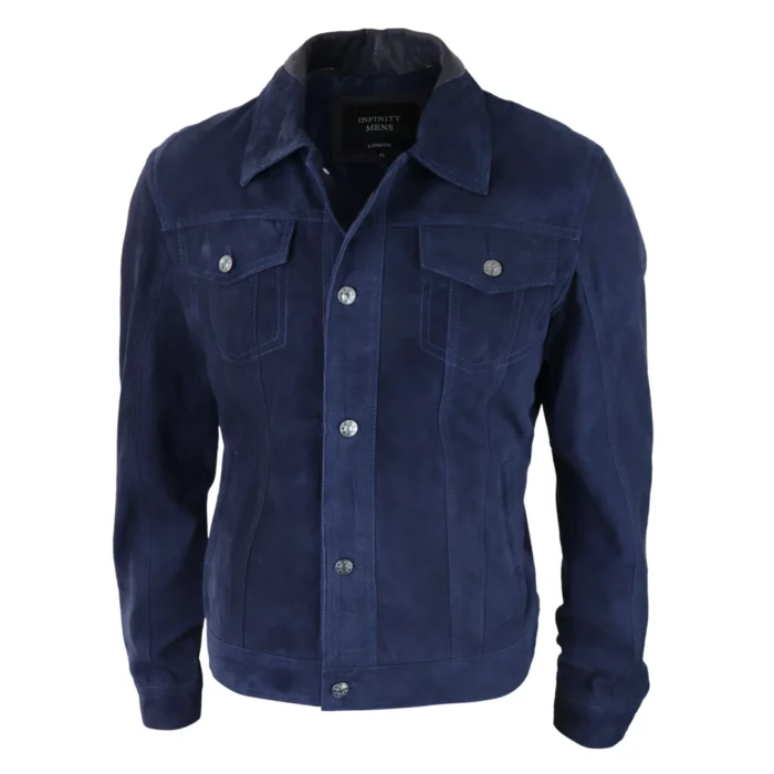 Mens Genuine Suede Jacket Leather Jeans Denim Short Mens Biker Classic VIntage - Image 11