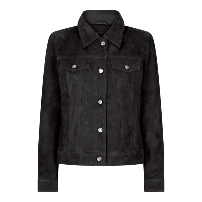 Womens Suede Vintage Retro Jeans Jacket Real Leather Short Biker Grease 1980s Classic - Image 1