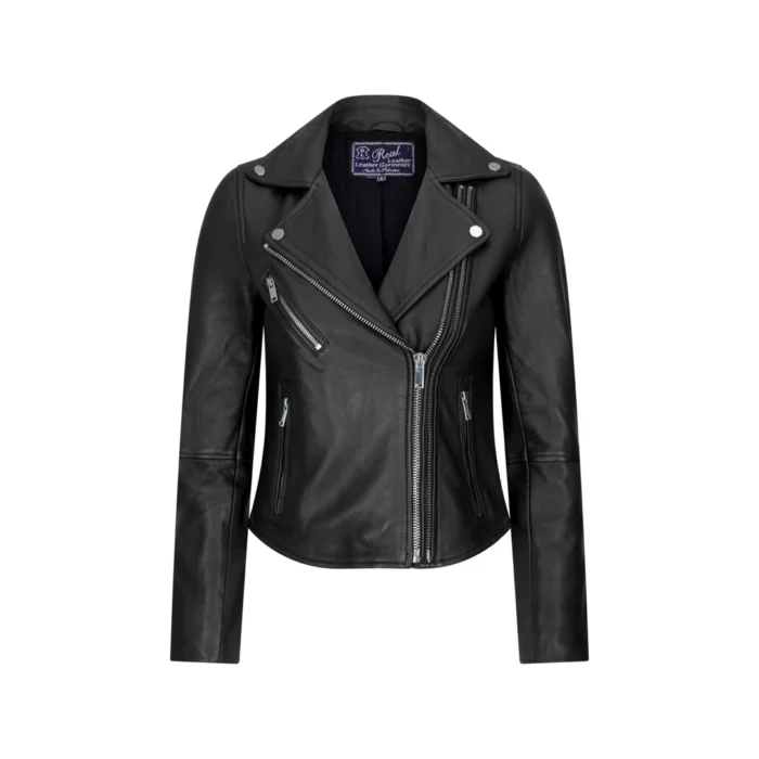 Womens Cross Zip Biker Real Leather Jacket Brando Red Black Retro Classic Motorcycle - Image 1