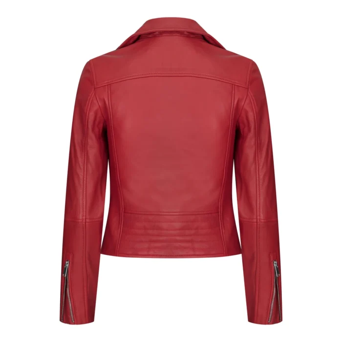 Womens Cross Zip Biker Real Leather Jacket Brando Red Black Retro Classic Motorcycle - Image 7