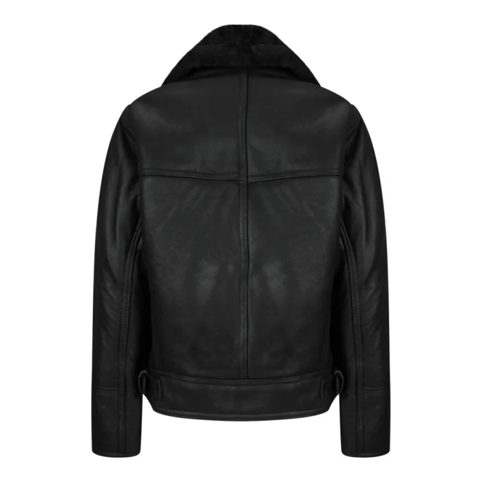 Ladies Vintage 100% Real Sheepskin Jacket Leather Biker Black Aviator Flying - Image 3