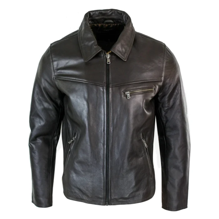Mens Classic Real Leather Soft Hide Zipped Collar Box Jacket Smart Casual Fit - Image 10