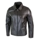 Mens Classic Real Leather Soft Hide Zipped Collar Box Jacket Smart Casual Fit - Image 13