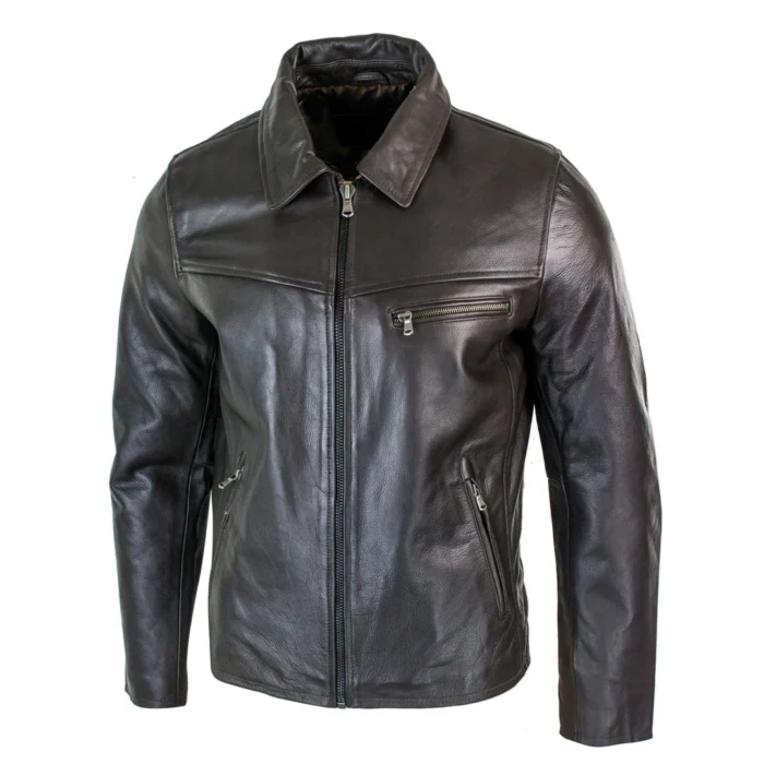 Mens Classic Real Leather Soft Hide Zipped Collar Box Jacket Smart Casual Fit - Image 13
