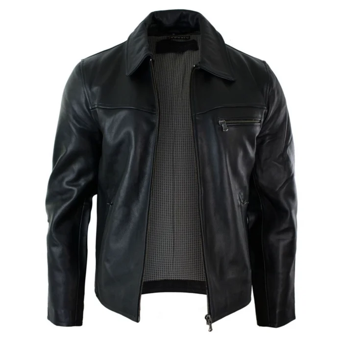 Mens Classic Real Leather Soft Hide Zipped Collar Box Jacket Smart Casual Fit - Image 2