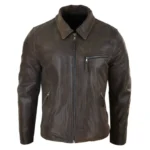 Mens Classic Real Leather Soft Hide Zipped Collar Box Jacket Smart Casual Fit - Image 20