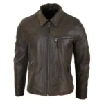 Mens Classic Real Leather Soft Hide Zipped Collar Box Jacket Smart Casual Fit - Image 24