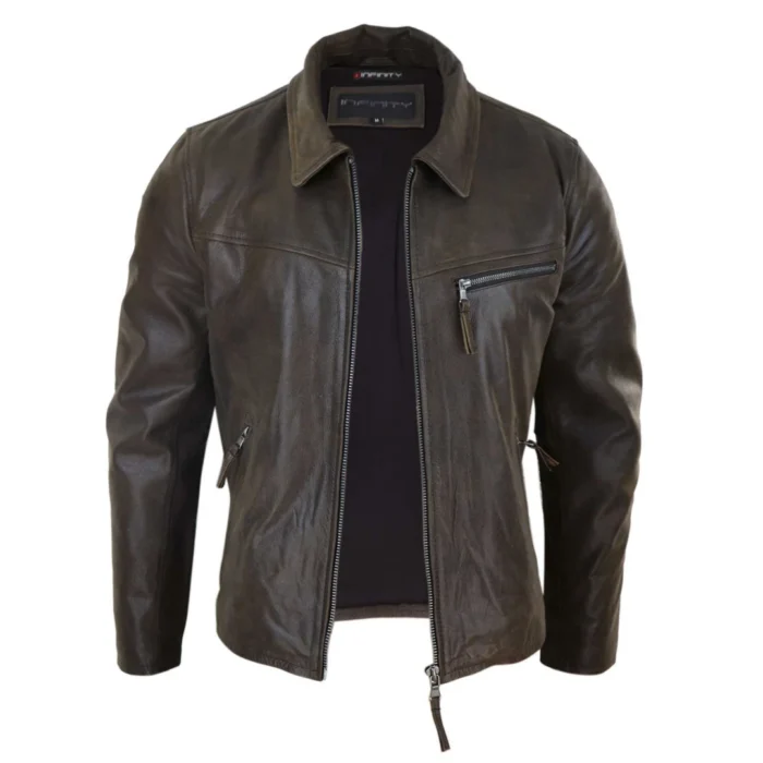 Mens Classic Real Leather Soft Hide Zipped Collar Box Jacket Smart Casual Fit - Image 22