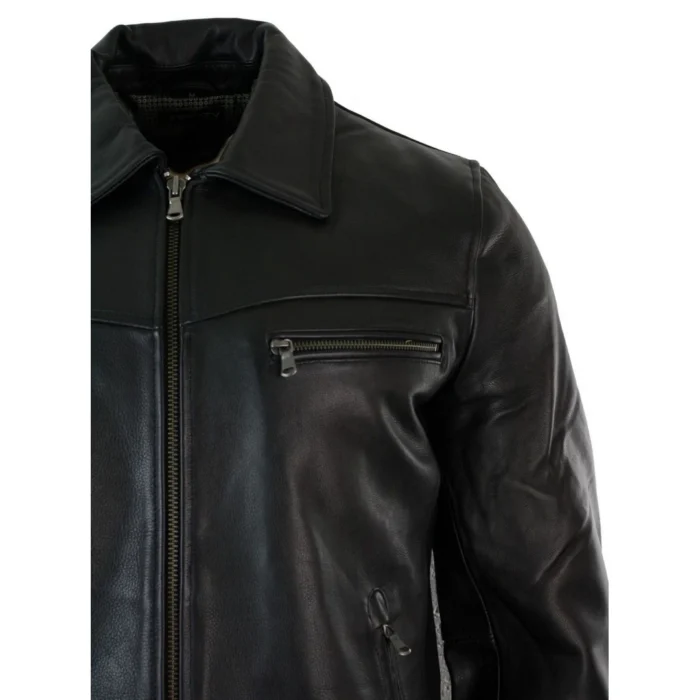 Mens Classic Real Leather Soft Hide Zipped Collar Box Jacket Smart Casual Fit - Image 4