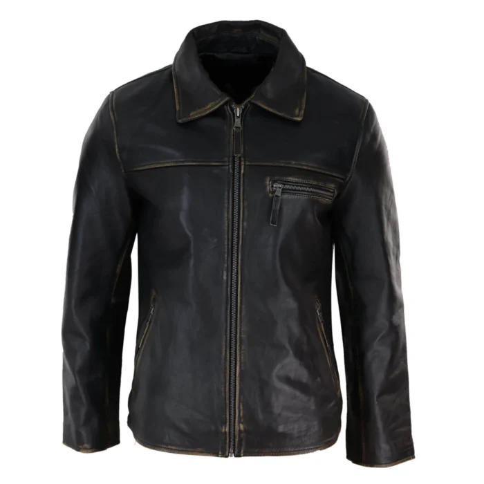 Mens Classic Real Leather Soft Hide Zipped Collar Box Jacket Smart Casual Fit - Image 5