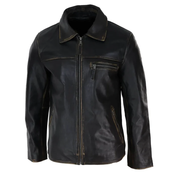 Mens Classic Real Leather Soft Hide Zipped Collar Box Jacket Smart Casual Fit - Image 9