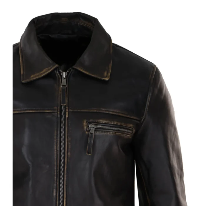 Mens Classic Real Leather Soft Hide Zipped Collar Box Jacket Smart Casual Fit - Image 8