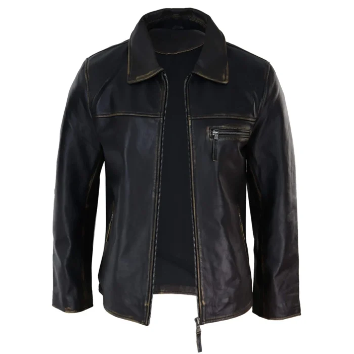 Mens Classic Real Leather Soft Hide Zipped Collar Box Jacket Smart Casual Fit - Image 7