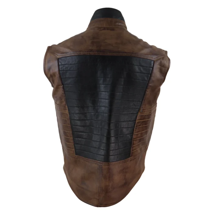 Mens Real Leather Black Brown Waistcoat Gilet Japanese Mortal Kombat Vest - Image 2