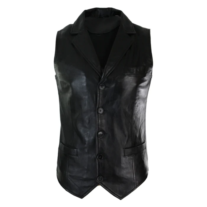 Mens Real Leather Tan Brown Black Burgundy Smart Casual Gilet Waistcoat Vintage Retro - Image 1