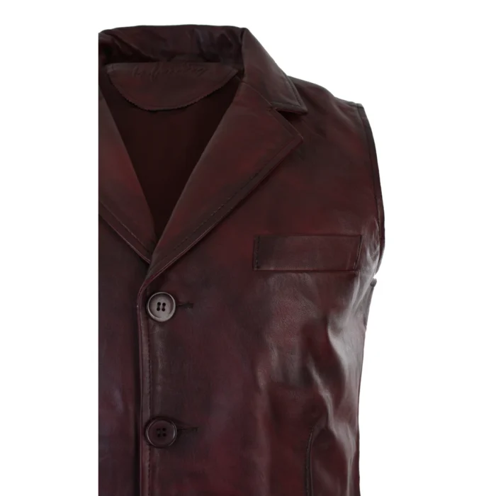 Mens Real Leather Tan Brown Black Burgundy Smart Casual Gilet Waistcoat Vintage Retro - Image 14