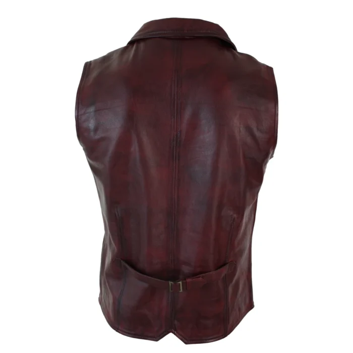 Mens Real Leather Tan Brown Black Burgundy Smart Casual Gilet Waistcoat Vintage Retro - Image 13