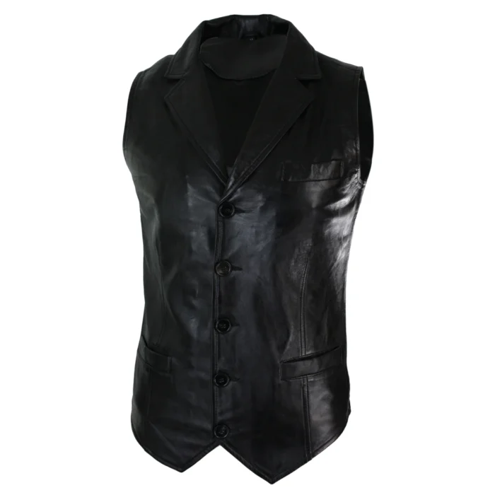 Mens Real Leather Tan Brown Black Burgundy Smart Casual Gilet Waistcoat Vintage Retro - Image 2