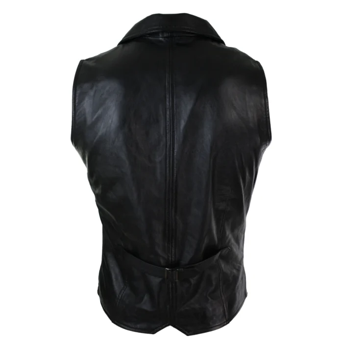 Mens Real Leather Tan Brown Black Burgundy Smart Casual Gilet Waistcoat Vintage Retro - Image 3