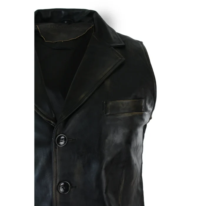 Mens Real Leather Tan Brown Black Burgundy Smart Casual Gilet Waistcoat Vintage Retro - Image 7