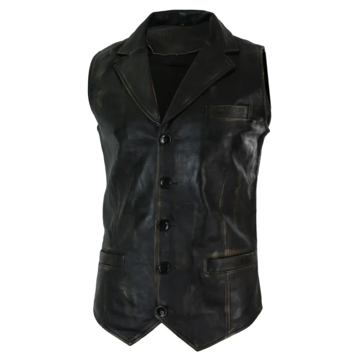 Mens Real Leather Tan Brown Black Burgundy Smart Casual Gilet Waistcoat Vintage Retro - Image 6