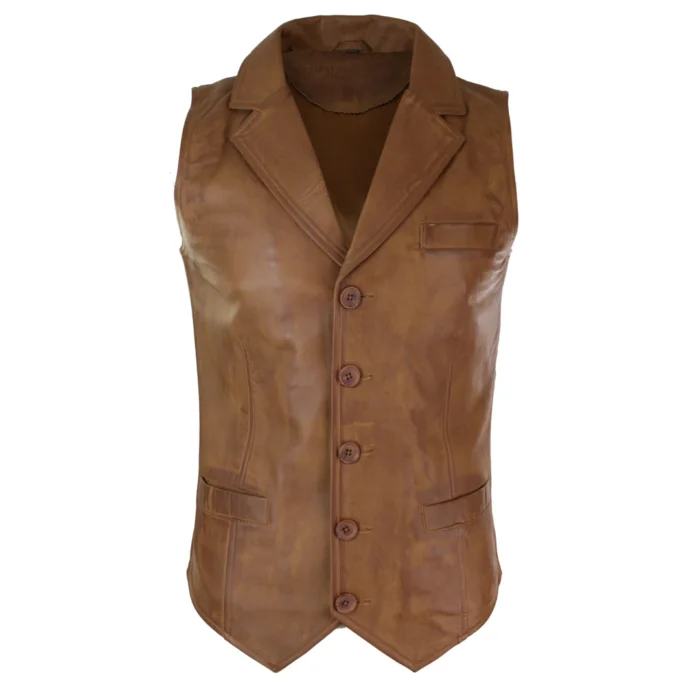Mens Real Leather Tan Brown Black Burgundy Smart Casual Gilet Waistcoat Vintage Retro - Image 8
