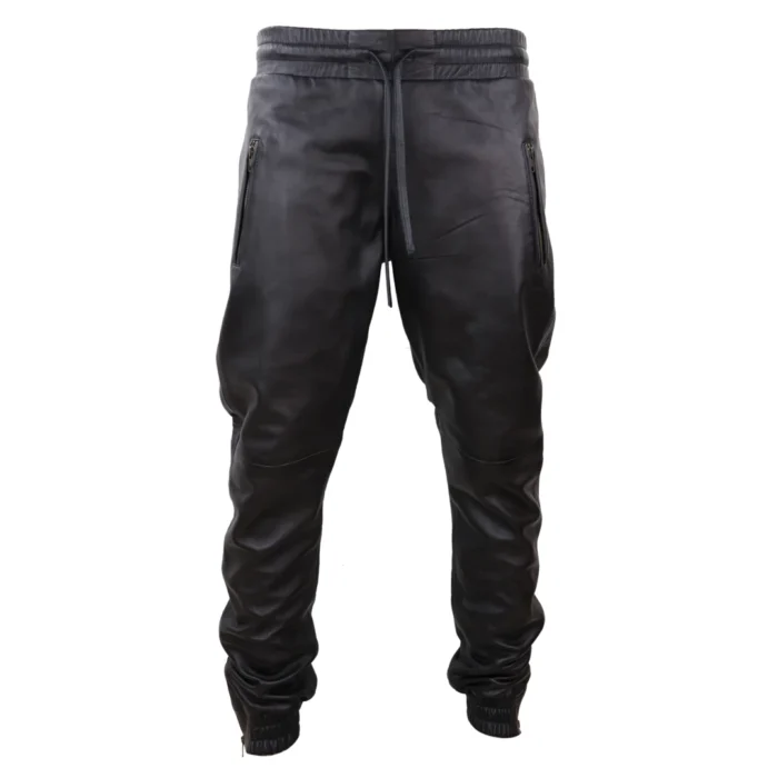 Mens Real Leather Jogger Jeans Trousers Elasticated Casual - Image 1