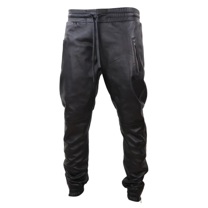 Mens Real Leather Jogger Jeans Trousers Elasticated Casual - Image 2