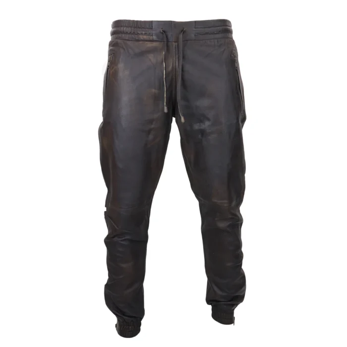 Mens Real Leather Jogger Jeans Trousers Elasticated Casual - Image 9