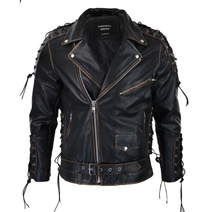 Mens Live To Ride Cow Hide Real Leather Jacket Original Cross Zip Brando Biker Motorcycle - Image 1