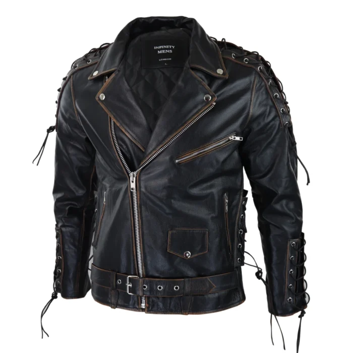 Mens Live To Ride Cow Hide Real Leather Jacket Original Cross Zip Brando Biker Motorcycle - Image 2