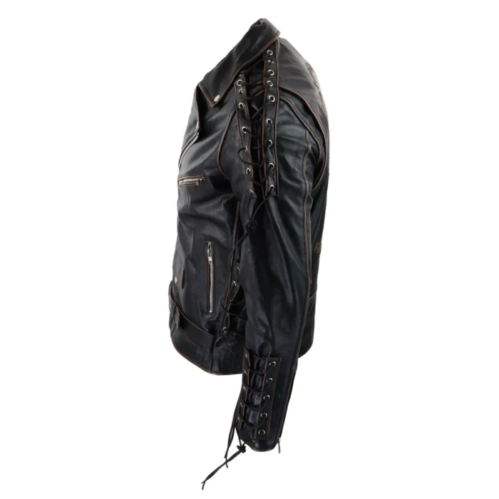 Mens Live To Ride Cow Hide Real Leather Jacket Original Cross Zip Brando Biker Motorcycle - Image 6