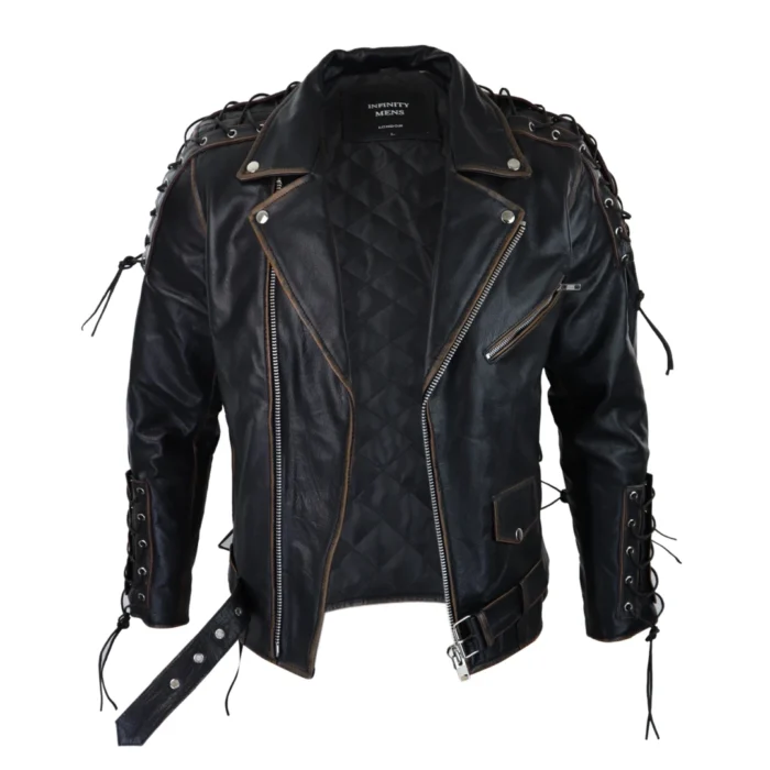 Mens Live To Ride Cow Hide Real Leather Jacket Original Cross Zip Brando Biker Motorcycle - Image 5