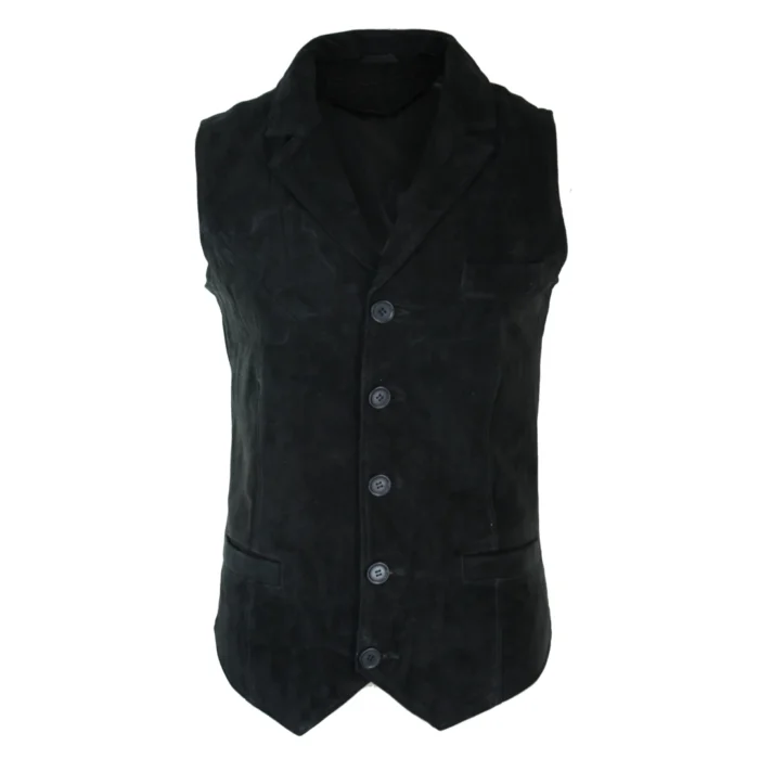 Mens Real Suede Leather Tan Brown Black Smart Casual Gilet Waistcoat Vintage Retro - Image 1