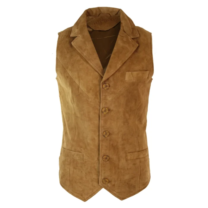 Mens Real Suede Leather Tan Brown Black Smart Casual Gilet Waistcoat Vintage Retro - Image 9