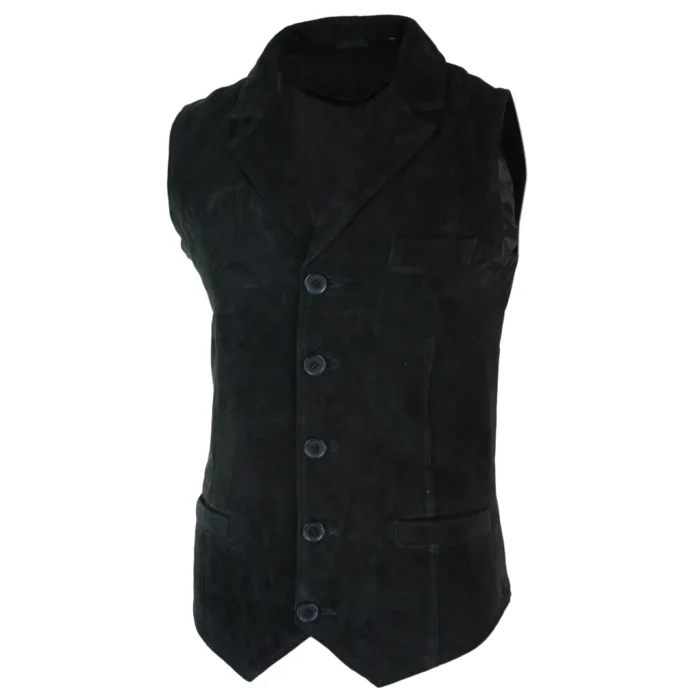 Mens Real Suede Leather Tan Brown Black Smart Casual Gilet Waistcoat Vintage Retro - Image 4