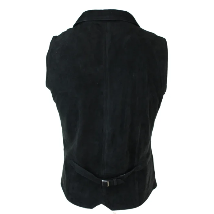 Mens Real Suede Leather Tan Brown Black Smart Casual Gilet Waistcoat Vintage Retro - Image 3