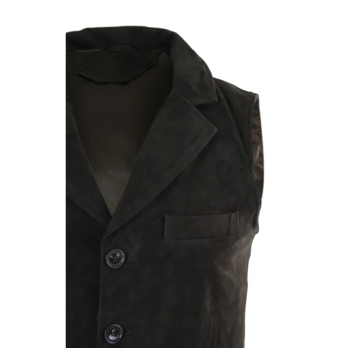 Mens Real Suede Leather Tan Brown Black Smart Casual Gilet Waistcoat Vintage Retro - Image 7