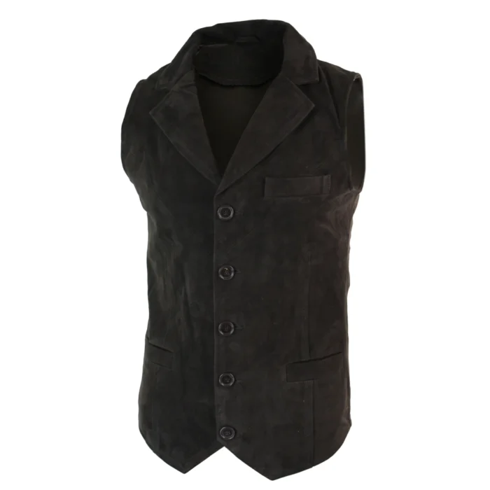 Mens Real Suede Leather Tan Brown Black Smart Casual Gilet Waistcoat Vintage Retro - Image 6