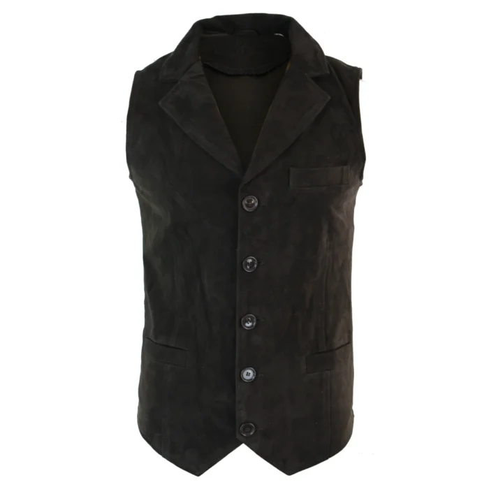 Mens Real Suede Leather Tan Brown Black Smart Casual Gilet Waistcoat Vintage Retro - Image 5