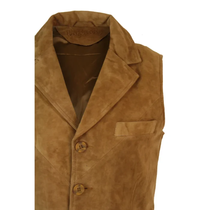 Mens Real Suede Leather Tan Brown Black Smart Casual Gilet Waistcoat Vintage Retro - Image 11