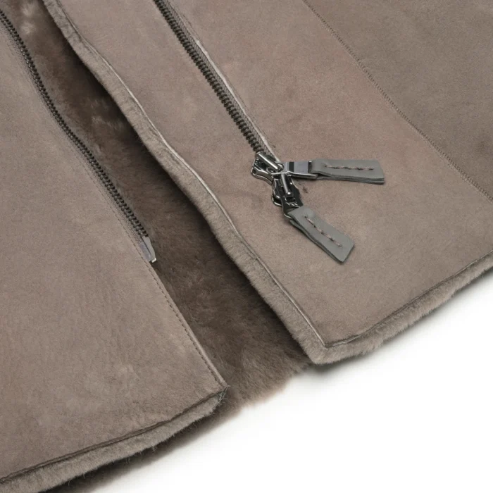 Womens 3/4 Mid Length Real Sheepskin Beige Vintage Toscana Suede Hood Coat - Image 4