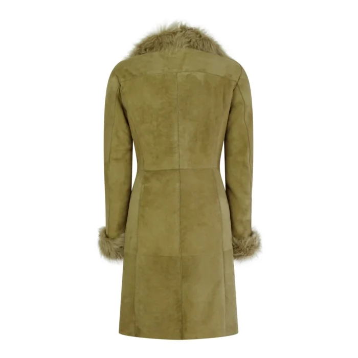Ladies Real Sheepskin Jacket Suede Button Tailored Fit 3/4 Long Trench Coat Italian - Image 4