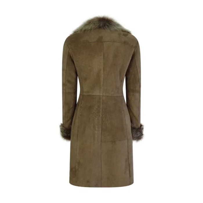Ladies Real Sheepskin Jacket Suede Button Tailored Fit 3/4 Long Trench Coat Italian - Image 4