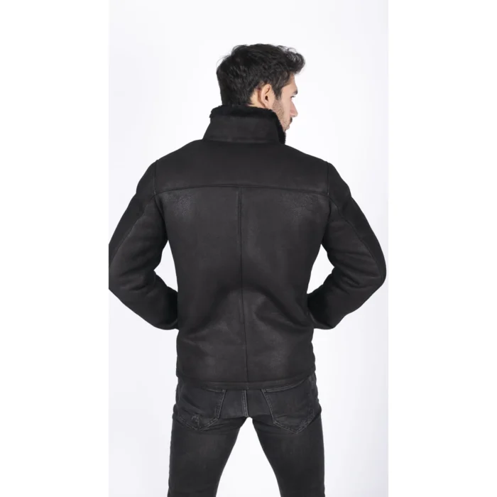 Mens Real Sheepskin Jacket Short Zipped Casual Retro Vintage Black Zipped - Image 3