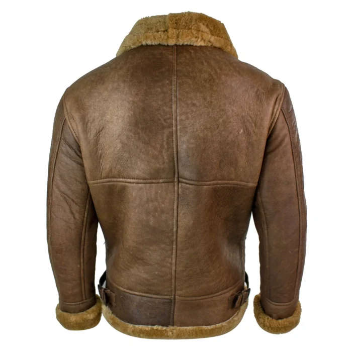 Mens Retro Vintage Classic Real Sheepskin RAF Pilot Flying Jacket Tan Ginger Fur Zip - Image 4