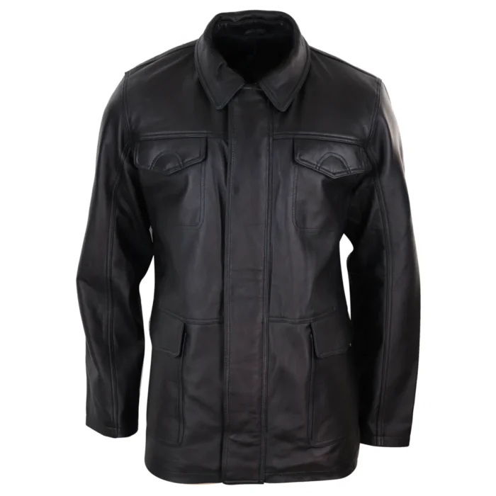 Mens Classic Real Leather Safari Jacket Over Coat Soft Napa Leather Regular Fit - Image 1