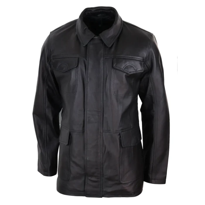 Mens Classic Real Leather Safari Jacket Over Coat Soft Napa Leather Regular Fit - Image 2