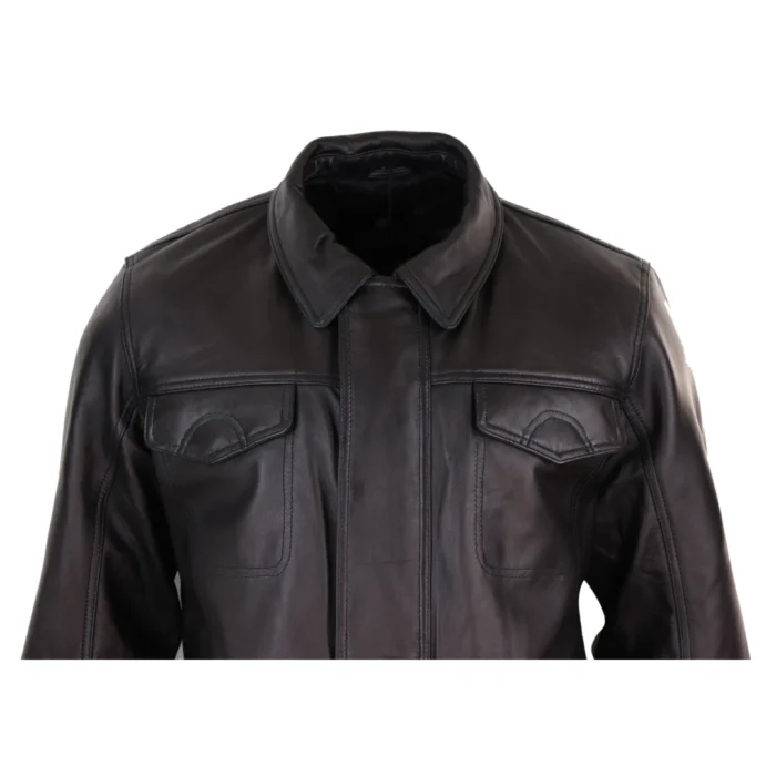 Mens Classic Real Leather Safari Jacket Over Coat Soft Napa Leather Regular Fit - Image 5