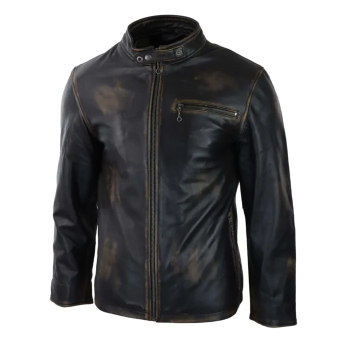 Mens Classic Nehru Real Leather Jacket Black Brown Vintage Zipped Classic - Image 2